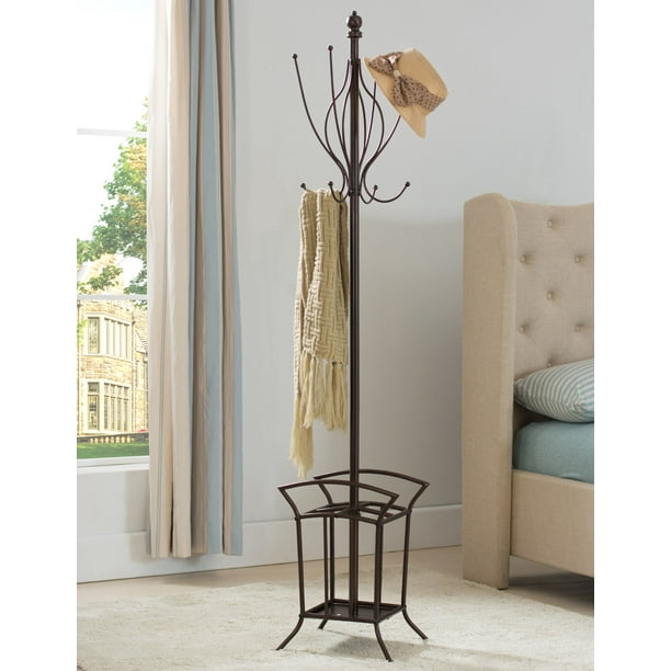 Bronze Metal 10 Hook Entryway Coat & Hat Rack with Umbrella Stand