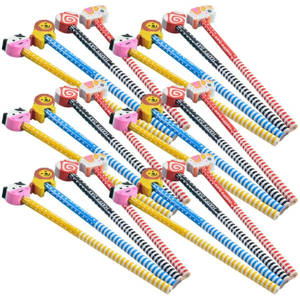 WORGEOUS Lápices para niños con borradores de dibujos animados, lápices borrables portátiles, adorables, 30 Uds.