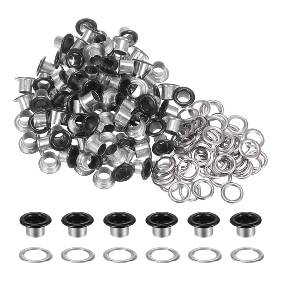 Uxcell 100PCS Ojetes Ojalillos 1/4 Pulgada (6mm) ID Agujero Metal Auto Soporte Ojal con Arandelas para Cuero Negro