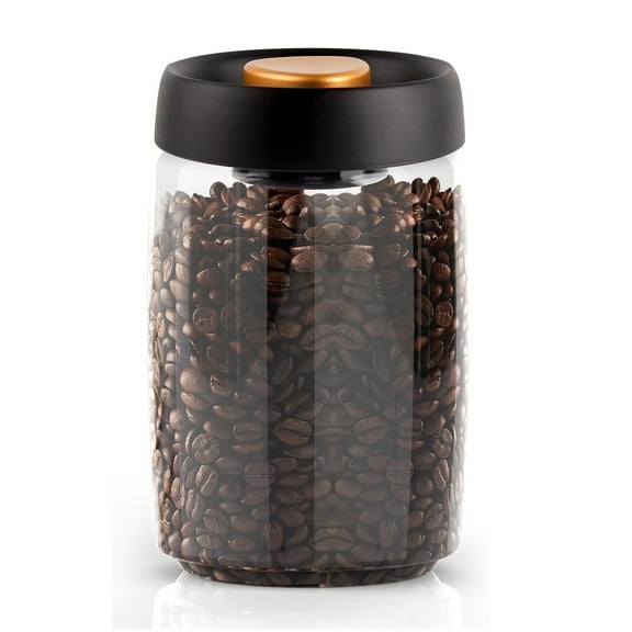 Beslands 40oz Vacuum Coffee Canister with Airtight Lid Glass Coffee Bean Storage Container for Candy Sugar Nuts Spices 42oz Black