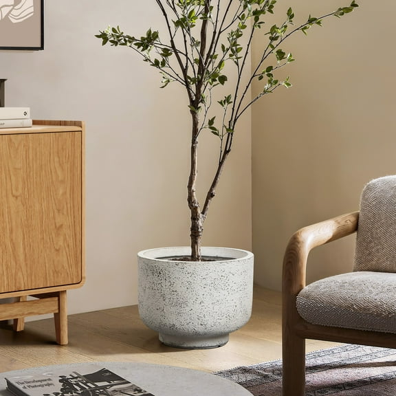 LuxenHome Rustic White with Gray 11.2-Inch Tall Round MgO Planter