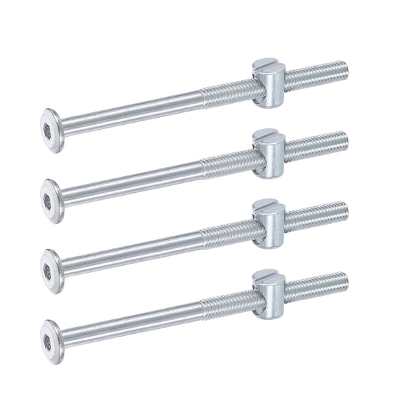 Uxcell 4 Pack Bed Frame Bolts, M6 x 90mm Hex Socket Head Screws Bolts Barrel Nuts Bunk Bed Bolts Furniture Screws with Slotted Head Barrel Nut for Chairs Cots, Silver