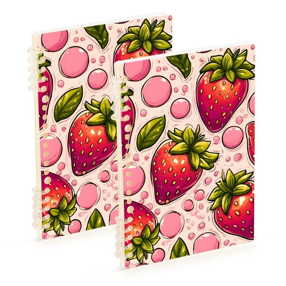 joogoo Spiral Journal Notebook Cute Strawberry College Ruled Notebooks 8.3" x 5.7" 2 PCs