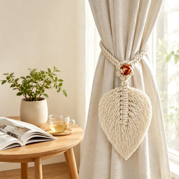 Curtain Tiebacks, Bohemian Cotton Leaf Curtain Tiebacks, Handwoven Drapery Holdbacks for Curtains Braided Thin Thick Home Office Window Draperies