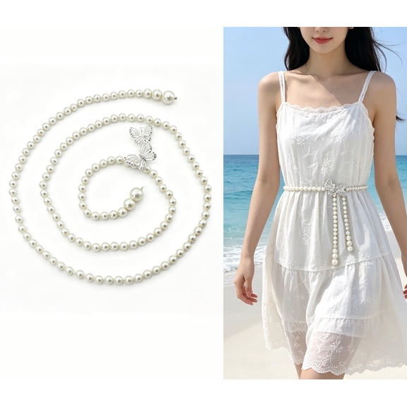 Pearl Belt White Chain Belt Adjustable Dresses Plus Size Women Waist Jewelry Accessories