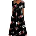 thumbnail image 1 of Robes de Printemps pour Femmes Décontractées Manches 3/4 Longue Robe Évasée Basique Plage Vacances Travail Maxi Robe 2025, 1 of 4
