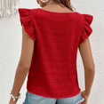 thumbnail image 4 of Square Neck Tank Tops for Women Dressy Ruffle Shoulder Smocked Beach Wear Vacation Sleeveless Casual Shirt Comfy Summer Blouse, 4 of 5