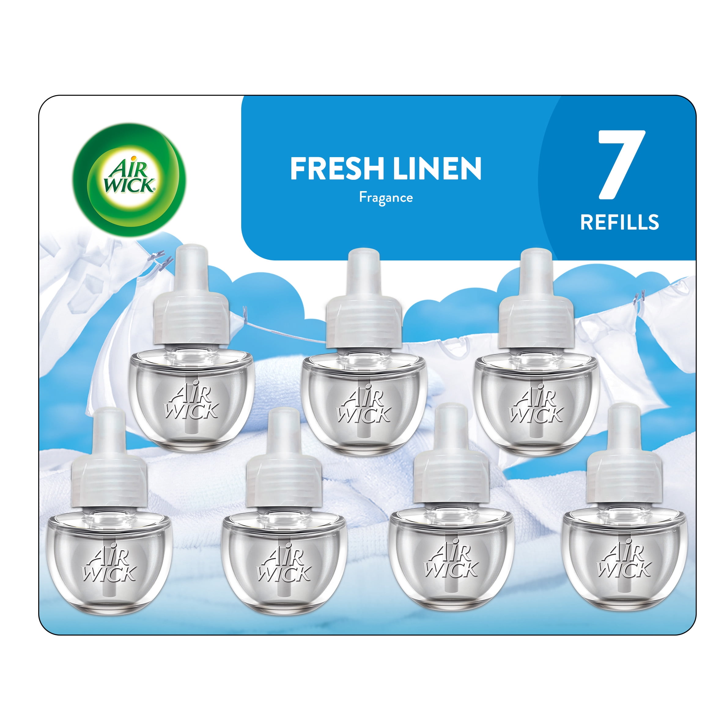 (4 pack) Air Wick Plug-In Scented Oil Air Freshener Warmer Refills, Fresh Linen, 7 Count