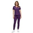 thumbnail image 3 of ACTIVE UNIFORMS Women’s Ultra-Soft Luxe Stretch Jogger Scrub Set V-Neck Top & Jogger Pants with Pockets - Regular & Petite Size (Eggplant, X-Small), 3 of 4