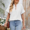 thumbnail image 6 of SHITINN Women Casual Fashion Solid V Neck Short Sleeve Button Loose Shirt Blouse Top Womens Blouses Womens Short Sleeve Shirts Clothes for Women, 6 of 8