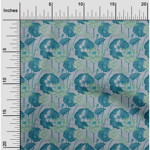 oneOone Cotton Jersey Light Mint Green Fabric Insect|Leaves & Lotus Floral Dress Material Fabric Print Fabric By The Yard 58 Inch Wide