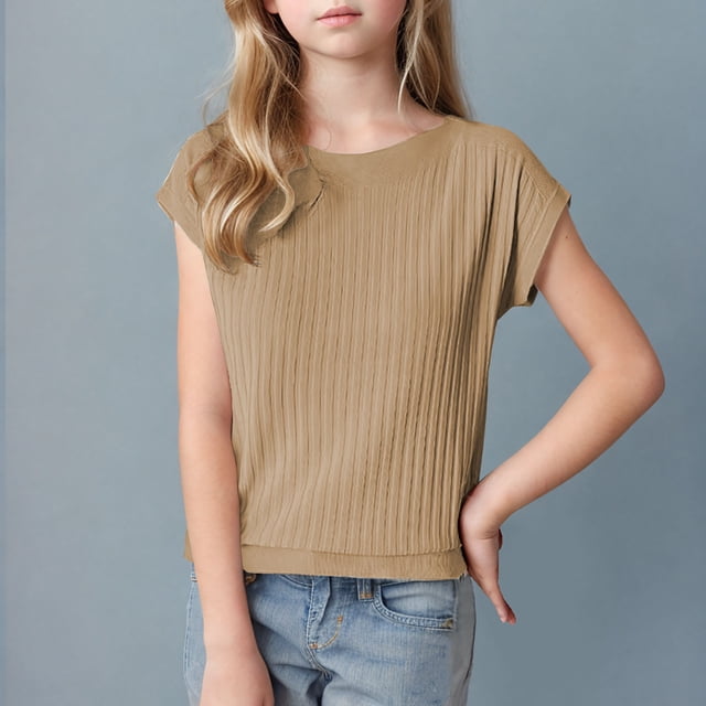 Soki Short Sleeve Tops New Solid Color Girls Tee Blouse(6Years-15Years)