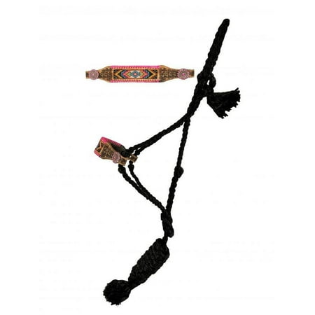 Showman Black Nylon Mule Tape Halter w/ Beaded & Pink Laced Noseband