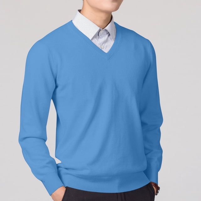RKSTN Men's Sweater Solid Color Long Sleeve V Neck Versatile Knit Comfortable Loose Fit Pullover Sweater Fall Winter Fashionable Style