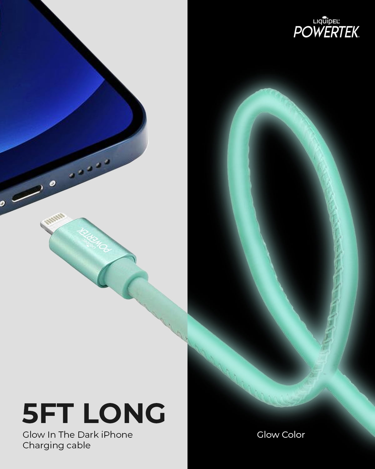 Liquipel Powertek Glow in Dark Cable lightning - Blue
