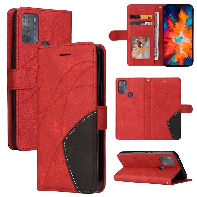 Étui pour Motorola Moto G50 Portefeuille en Cuir Flip Folio Support Vue Couverture - Rouge