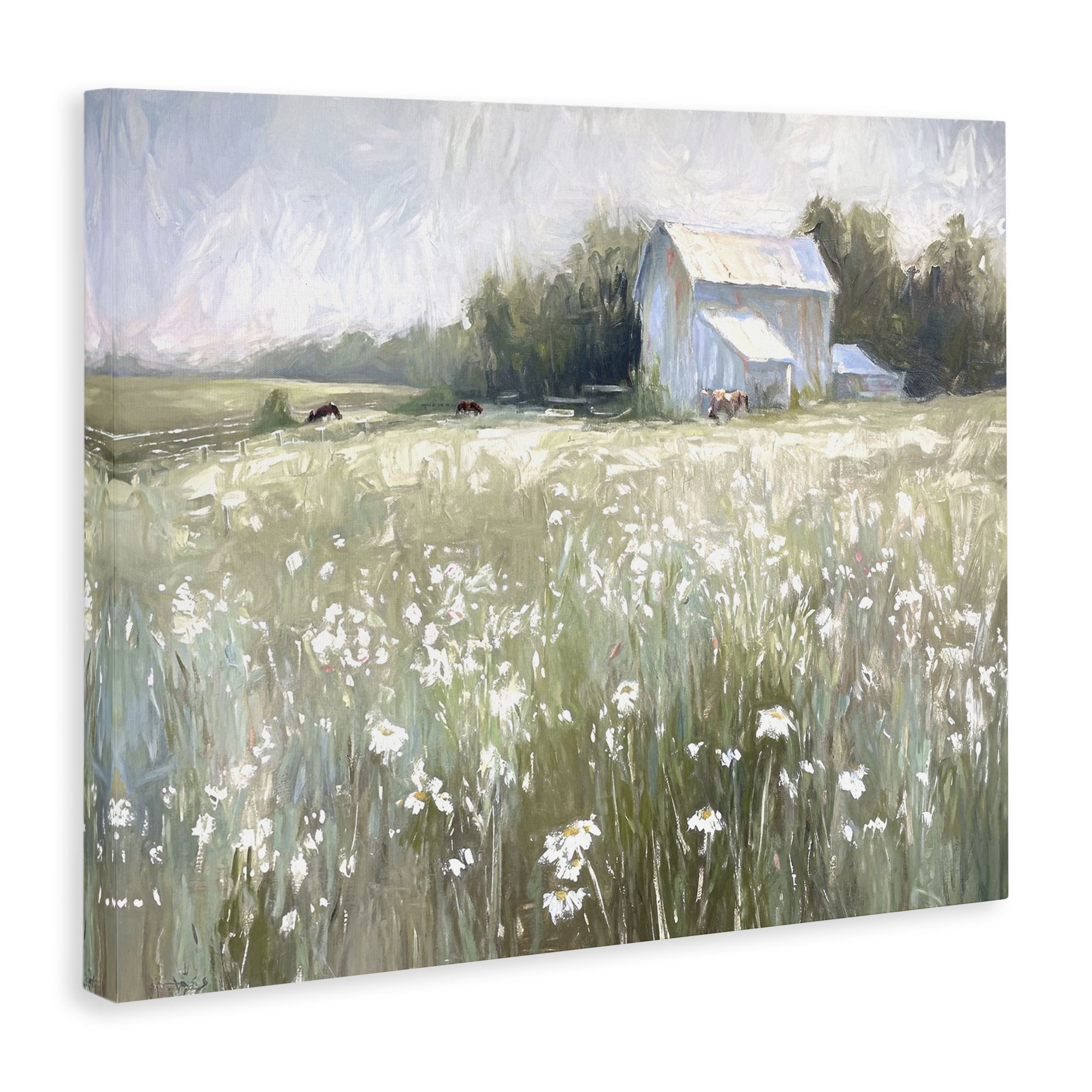 Stupell Industries Peaceful Pasture Meadow Landscape Painting Gallery Wrapped Canvas Art Print Wall Art, 48 x 36