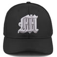 thumbnail image 2 of Daxton Premium Mid Profile Hat Semi Curved Visor Black Cap White Silver Gothic Embroidered, Letter M, 2 of 4