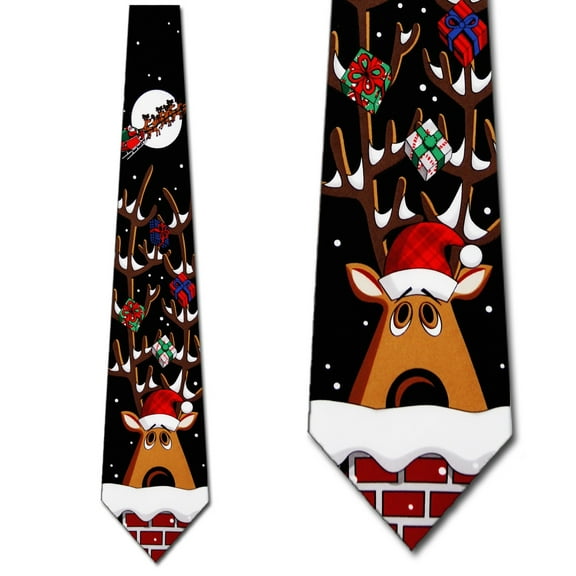 Giver the Reindeer (Black) Necktie Mens Tie