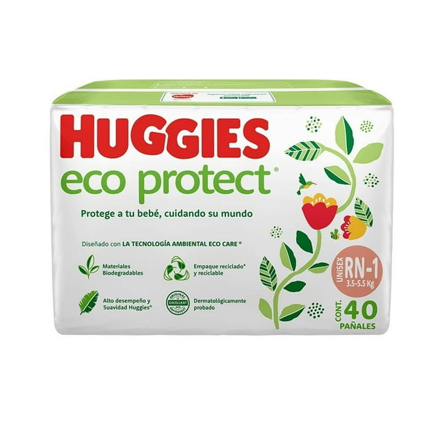 Pañales Huggies Ecoprotect recién nacido etapa 1 unisex 40 piezas