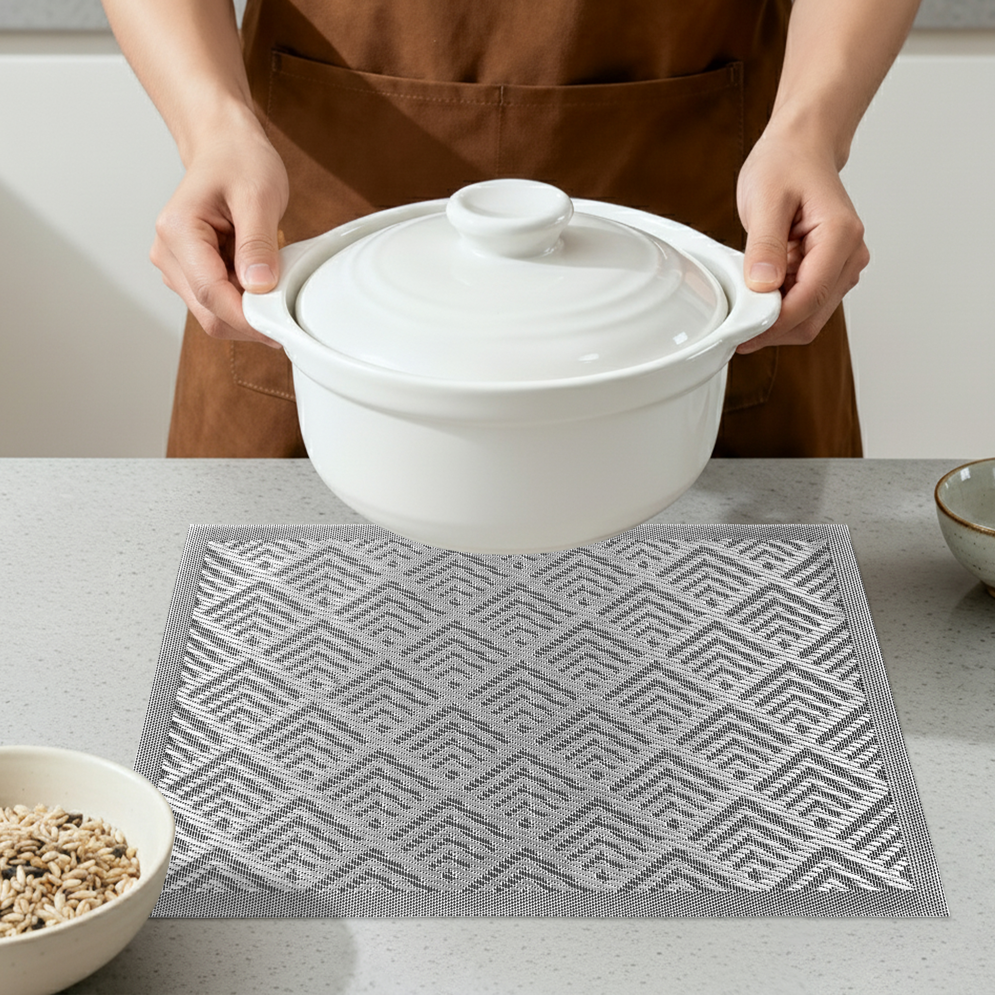 Unique Bargains Set of 6 Washable Plastic Placemats for Dining Table Decor Gray