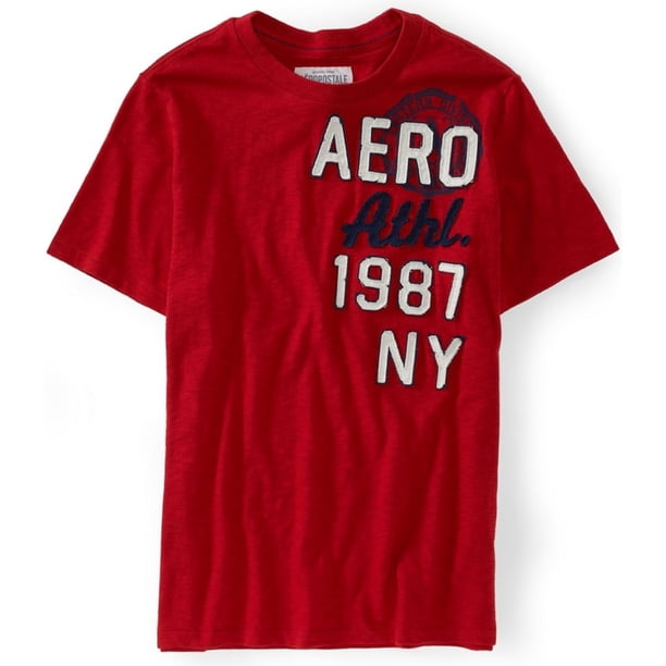 Aeropostale Hombres Aero Athl. Camiseta gráfica 1987, roja, pequeña Aeropostale Camiseta gráfica