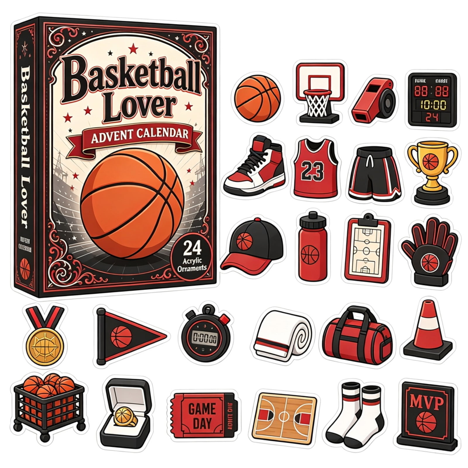 Halloween Advent Calendar 2026 Countdown Calendar Basketball Countdown Gift Set 2D Flat Ornaments for Christmas Tree Home Decor Party Displays Craft Projects and Collectors
