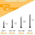 thumbnail image 2 of Drywall Screws Assortment Kit,#6 Dry Wall Screws For Drywall Wood,165pcs Coarse Thread Sheetrock Screws Set- Black Phillips Self Tapping Screws 4 Size, 2 of 5