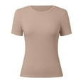 thumbnail image 5 of Daznico Womens Tops - Women's Slim Fit Ribbed Short Sleeve T Shirt Soft Casual Basic Tee for Everyday Wear Stylish Round Neck Top - Shirts for Women,Color:Khaki,Size:XL, 5 of 5