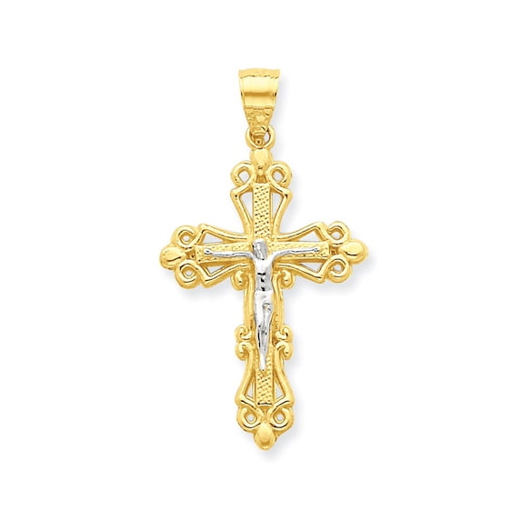 10k Yellow with White Rhodium Two-tone Gold Crucifix Pendant