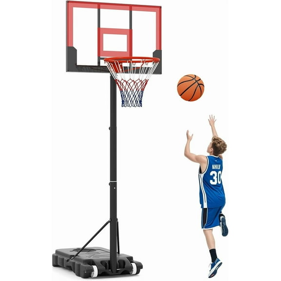 OLAKIDS Basketball Hoop Outdoor, Portable 3.3-7 FT Height Adjustable Goal System with Wheels Shatterproof Backboard, Fillable Base for Kids Youth Teens Adults Driveway Backyard Pool Indoor