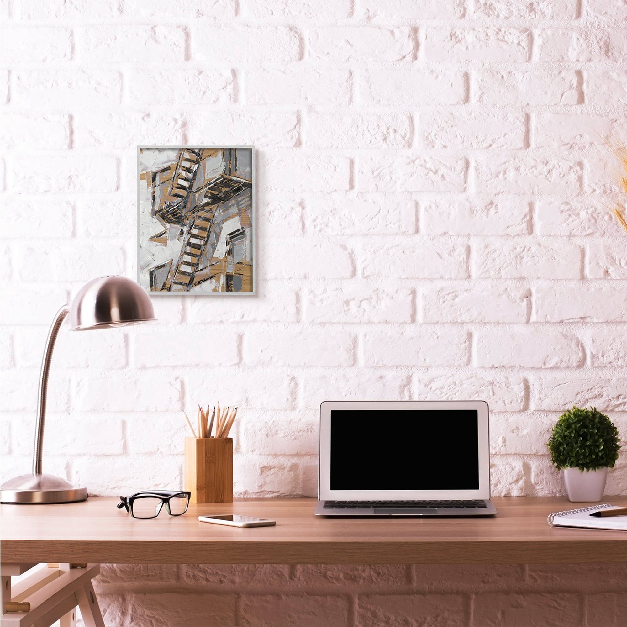 Stupell Industries Abstract Fire Escape Silver Gold City Painting Gray Framed Art Print Wall Art, 11x14, by Ethan Harper