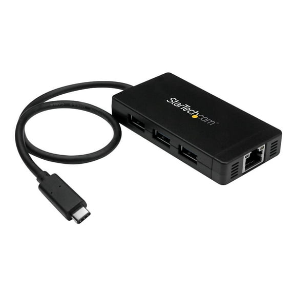 StarTech.com 3 Port USB C Hub with Ethernet - USB-C to 3x USB-A w/ Power Adapter & Gigabit Ethernet - Thunderbolt 3 Compatible - USB C Network Adapter (HB30C3A1GE) - Hub - 3 x SuperSpeed USB 3.0 + 1 x 10/100/1000 - desktop