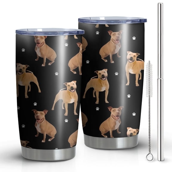 20oz Tumblers Pitbull Dog and Footprint Stainless Steel Vacuum Insulated Double Wall Travel Tumbler Cups Mug with Lid and Straw,Cleaning Brush for Cold & Hot Drinks