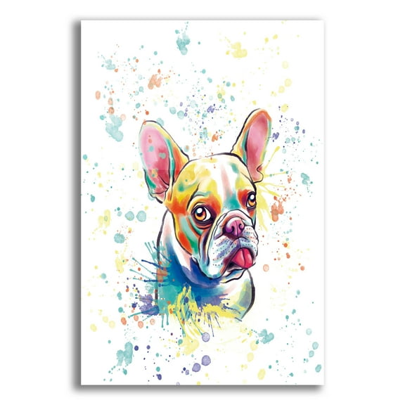 Epic Art 'Colorful Watercolor French Bulldog 2' by Furbaby Affiliates, Acrylic Glass Wall Art, 12"x16"