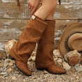 thumbnail image 6 of WAVSUF Women's Suede Mid Calf Boots Pointed Toe Plus Size Wide Width Fall Daily Casual Boots Brown Size 8, 6 of 9