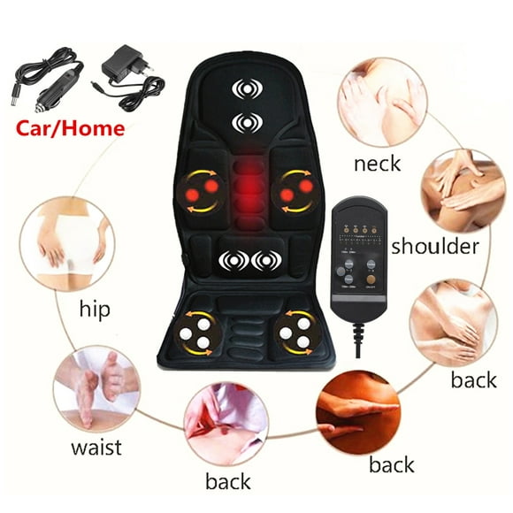 8 Mode 3 Intensité Chaise de Voiture Massage Tapis Chauffant Coussin de Siège Douleur au Cou Coussin de Soutien Lombaire Dos Chaleur Pétrissage Roulement Vibration Masseur