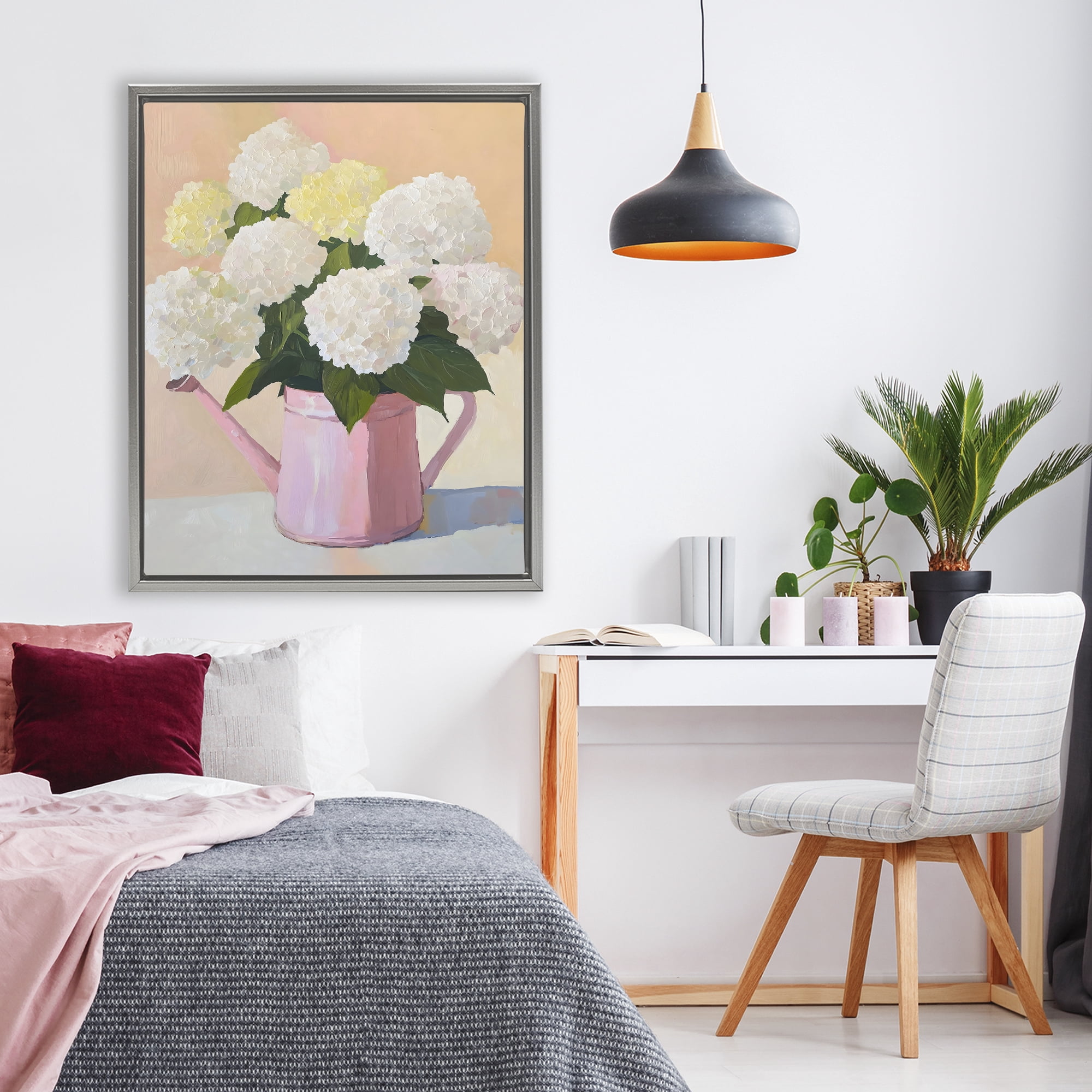 Stupell Industries Hydrangeas in Watering Can Gray Framed Floater Canvas Wall Art, design by The Prints Vibe
