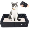 thumbnail image 1 of Caja de arena plegable para gatos, caja de arena portátil de viaje para gatos, impermeable, fácil de limpiar para uso en interiores y exteriores, camping, tamaño grande, 45*35 cm (negro), 1 of 4