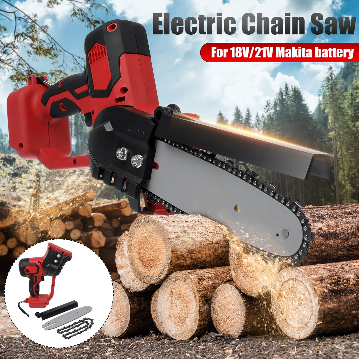 10" Electric Chain Saw Lithium Wood Cutter Cutting Tool Cordless 21V 1200W US