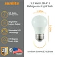 thumbnail image 2 of Sunlite LED A15 Refrigerator Light Bulb, 5.5 Watts (40W Equivalent), 450 Lumens, Medium Base (E26), Dimmable, Frosted Finish, UL Listed, 4000K Cool White, 6 Pack, 2 of 6
