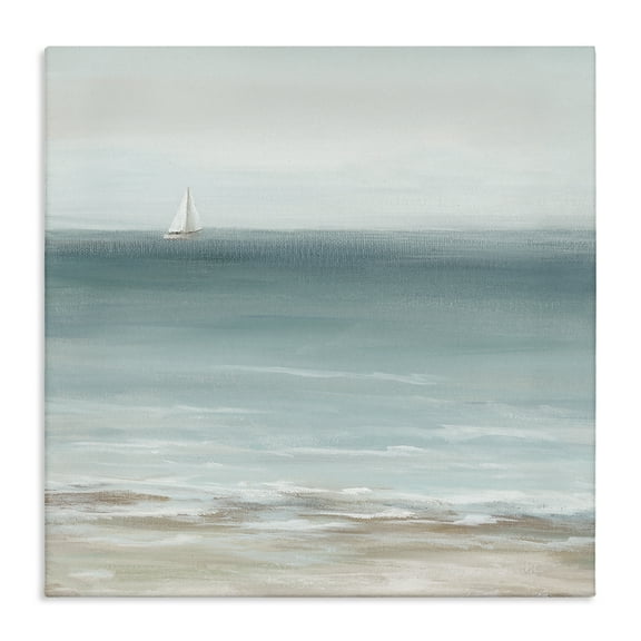 Stupell Industries Faraway Boat on Ocean Nautical & Beach Painting Wrapped Canvas Art Print Wall Art, 17 x 17