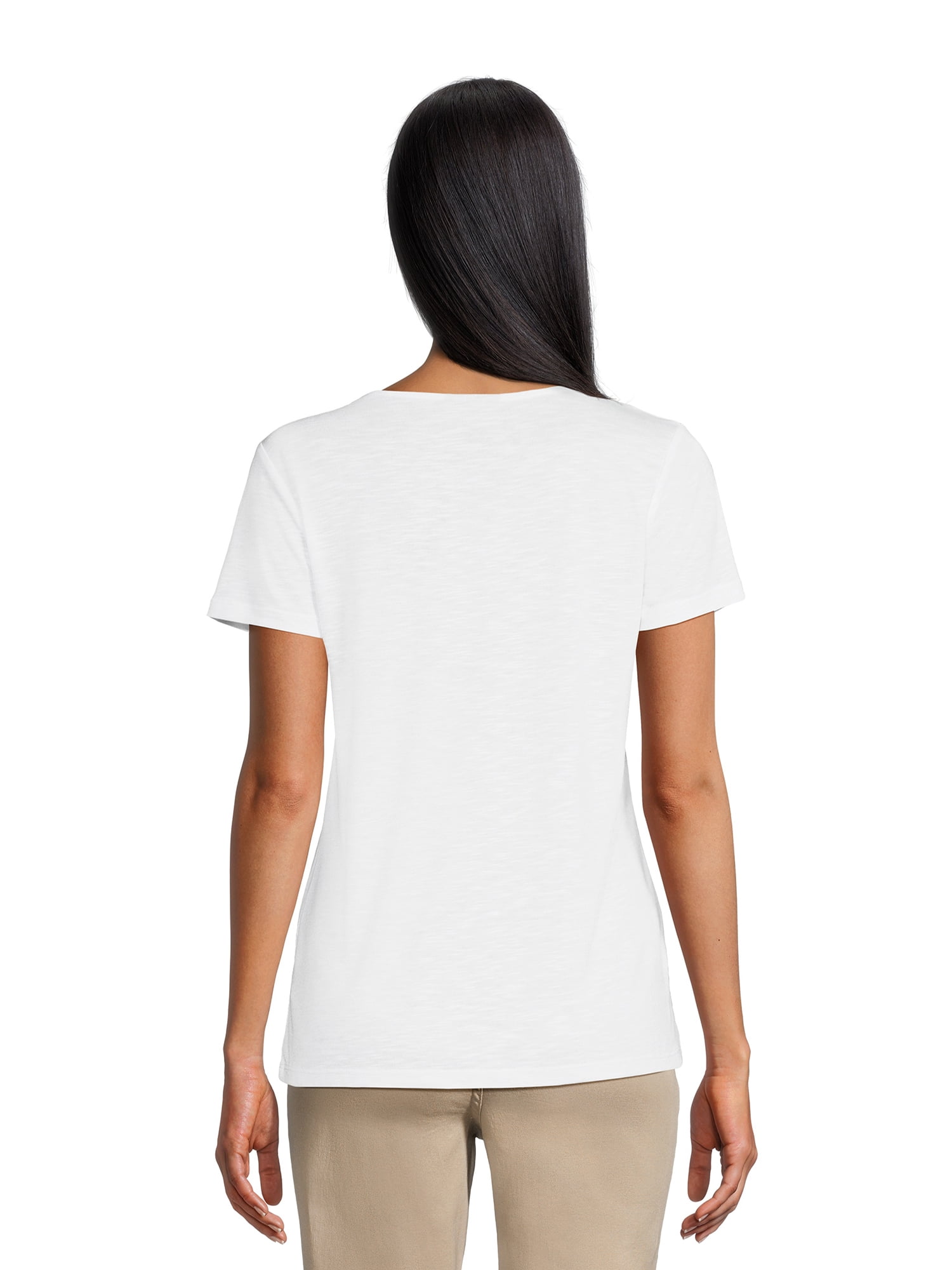 RealSize Women's Lace V-Neck Tee with Short Sleeves, Sizes XS-XXXL