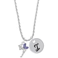 thumbnail image 1 of Delight Jewelry Silvertone Small Fairy with Purple Wings Silvertone Script Initial Disc - I - Charm Necklace, 20"+3", 1 of 4