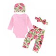 thumbnail image 3 of Baby Girl Clothes,Long Sleeve Romper Trousers Headband Hat 4 Outfits for Fall Winter Floral Bodysuit 4 Set, 3 of 6
