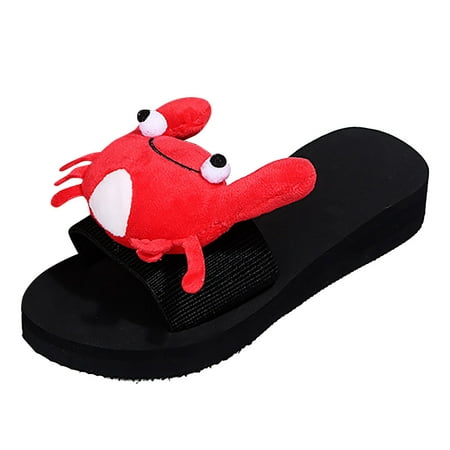 

GWAABD Slip On Slippers Women s Summer Thick Bottom Soft Bottom Sandals with Lobster Crab Pattern Fashion Flip Flops