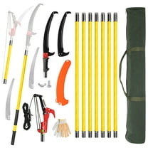 30 Ft Manual Pole Saw, Extendable Tree Pruner Blade and Scissors Set with Fiberglass Handles, Long Branch Pruner Retractable for Backyard and Garden, Bush Cutting and Pruning of Palm Trees, Yellow