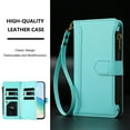 thumbnail image 5 of for Samsung Galaxy S25 Flip Wallet Case, PU Leather Protective Rugged Cover with Credit Card Slots Zipper Pocket, Shock-Absorbent Kickstand Magnetic Closure Lanyard & Shoulder Strap, Mint, 5 of 15