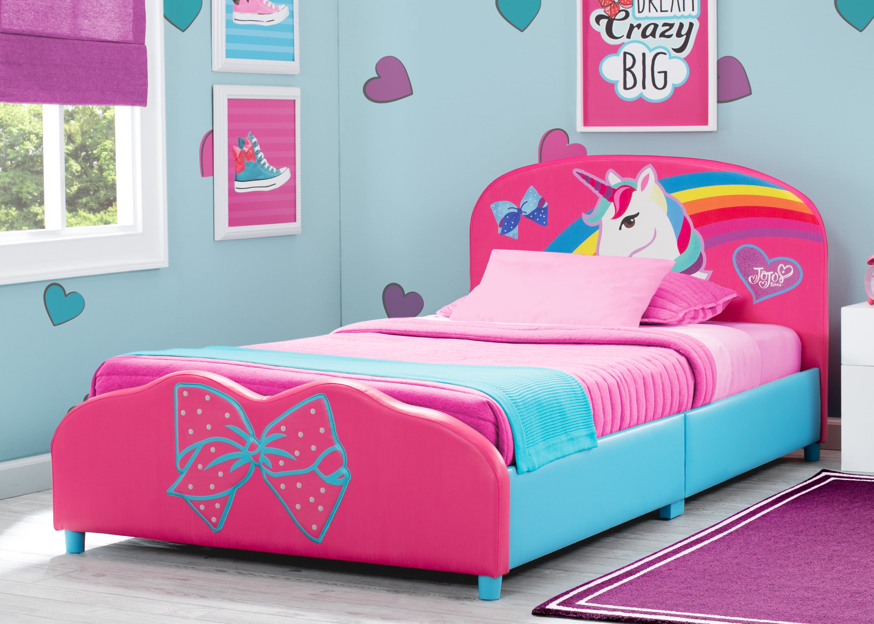 JoJo Siwa Upholstered Twin Bed by Delta. 