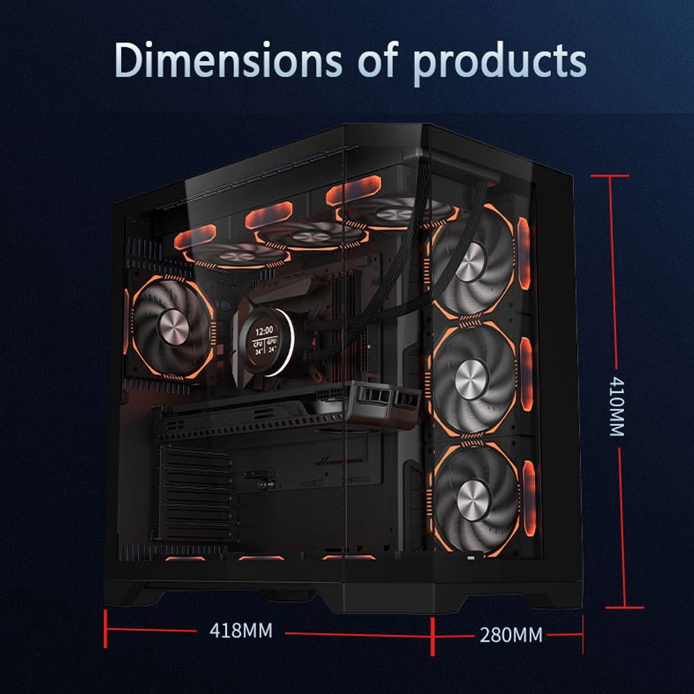 WJCOOLMAN Dreamer Plus Black Panoramic Version 2Side Transparent Glass Gaming Computer Case Support 7 Fan Positions 360 AIO Support ATX / M-ATX/MINI-ITX Gming Case High-Airflow Design